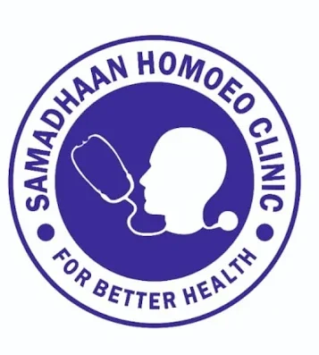 Samadhaan Homoeo Clinic logo featuring a patient profile with a stethoscope and the tagline For Better Health