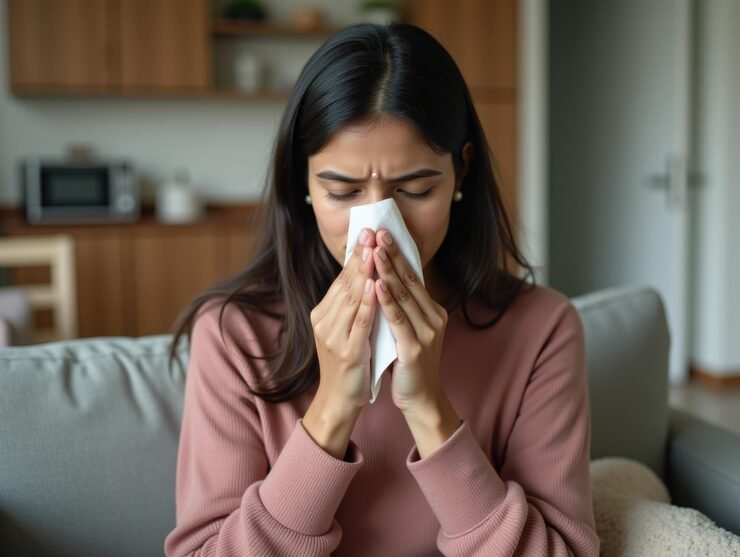 Woman with sneezing due to allergy seeking homeopathy treatment in Lucknow